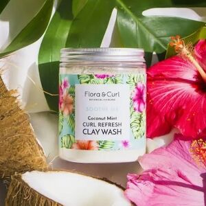 Flora & Curl Coconut Mint Curl Refresh Clay Wash - Tropical Floral Jar